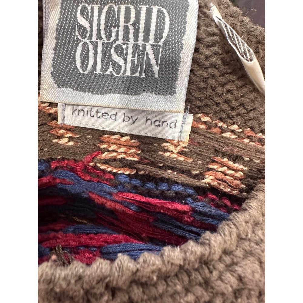 Sigrid Olsen Hand Knit Sweater Small Brown Red Geometric Tribal Vintage Women - Picture 7 of 7